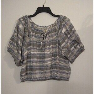 Madewell extra large cream and blue summer boho beachy crop NWT top
